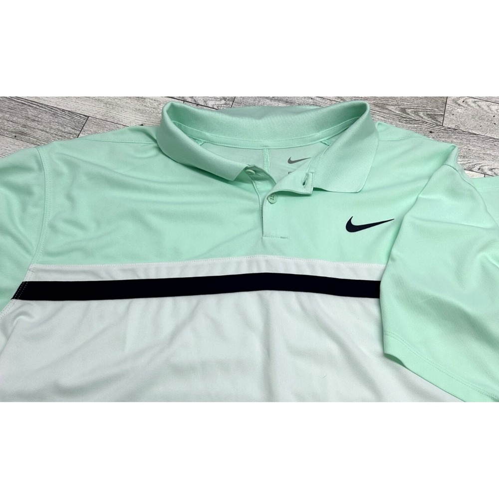 Mens Nike Dri-Fit Athletic Golf Polo Men's Light Mint Green Black And White XL